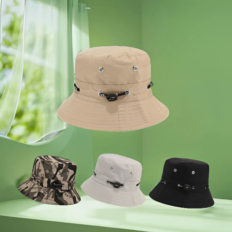 防晒帽子男夏季遮阳帽纯色透气渔夫帽太阳帽户外钓鱼帽子韩版盆帽