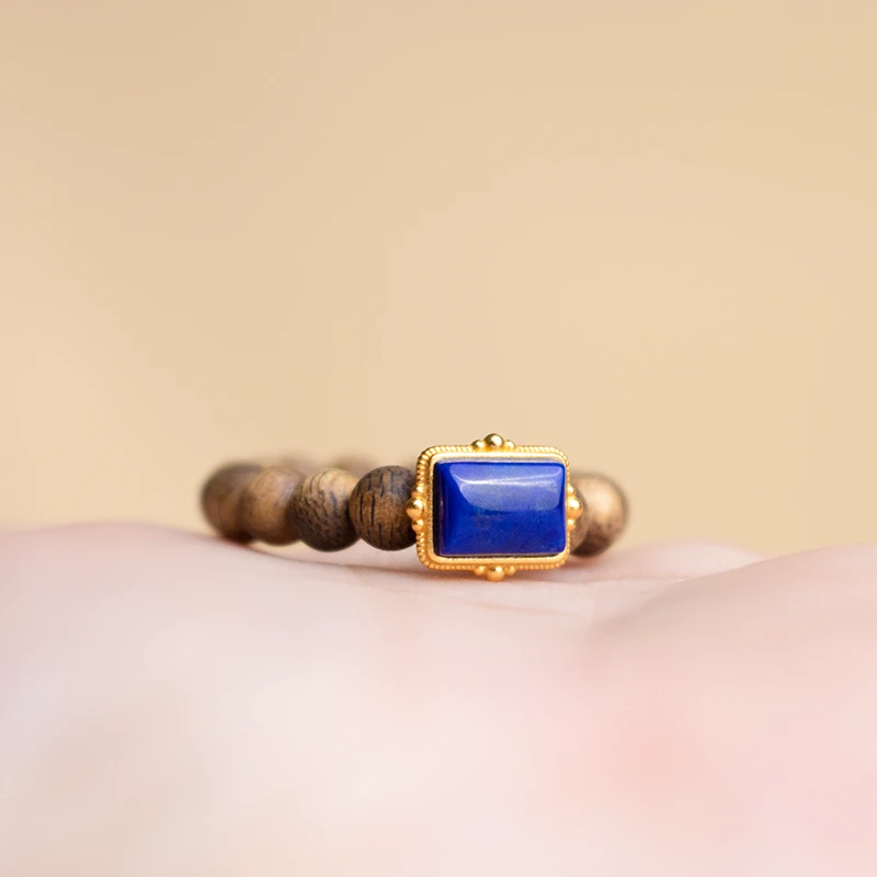 沉香海南莺歌绿奇楠·99沉·青金石沉香戒指