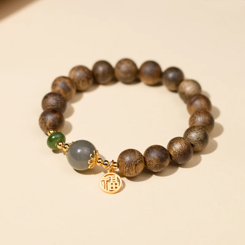 松雾 | 风尚·莺歌绿奇楠·9分沉·和田玉沉香手串（多样性发一）