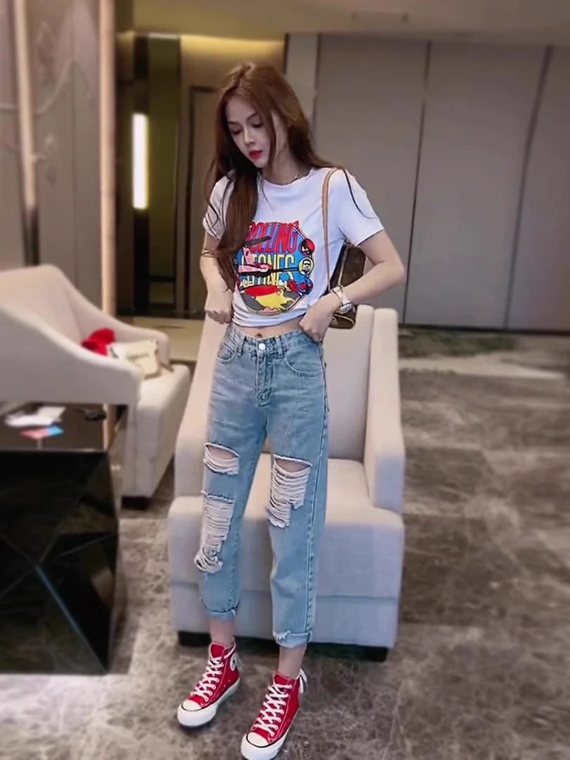 短款飞机图案白色短袖T恤女2025新款夏季减龄百搭显瘦ins上衣女潮