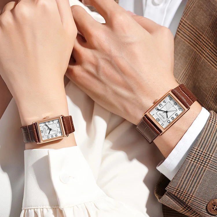 情侣手表气质方形女表时尚方形男表百搭情侣款简约防水真皮腕表