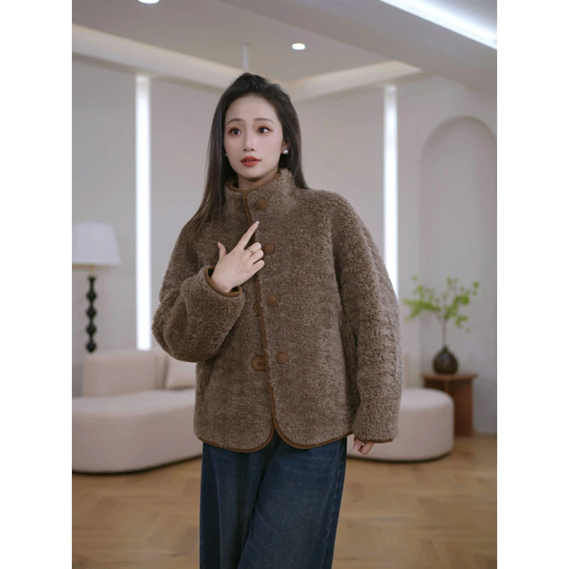 HANYU/韩禹TF121海宁2025新款100%羊毛双面穿休闲外套宽松显瘦