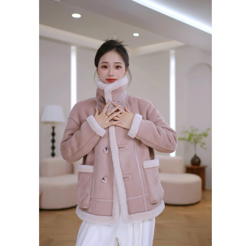 HANYU/韩禹23638新款100%羊毛外套女宽松显瘦时尚短款外套双面穿