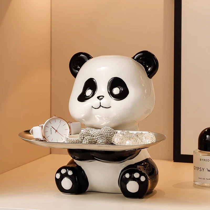 熊猫钥匙收纳玄关摆件家居装饰品入户客厅鞋柜置物架乔迁新居礼物