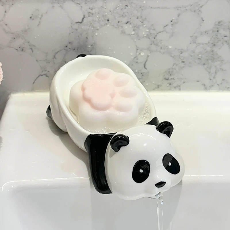 熊猫肥皂盒沥水香皂盒置物架卫生间家用陶瓷可爱不积水皂碟托