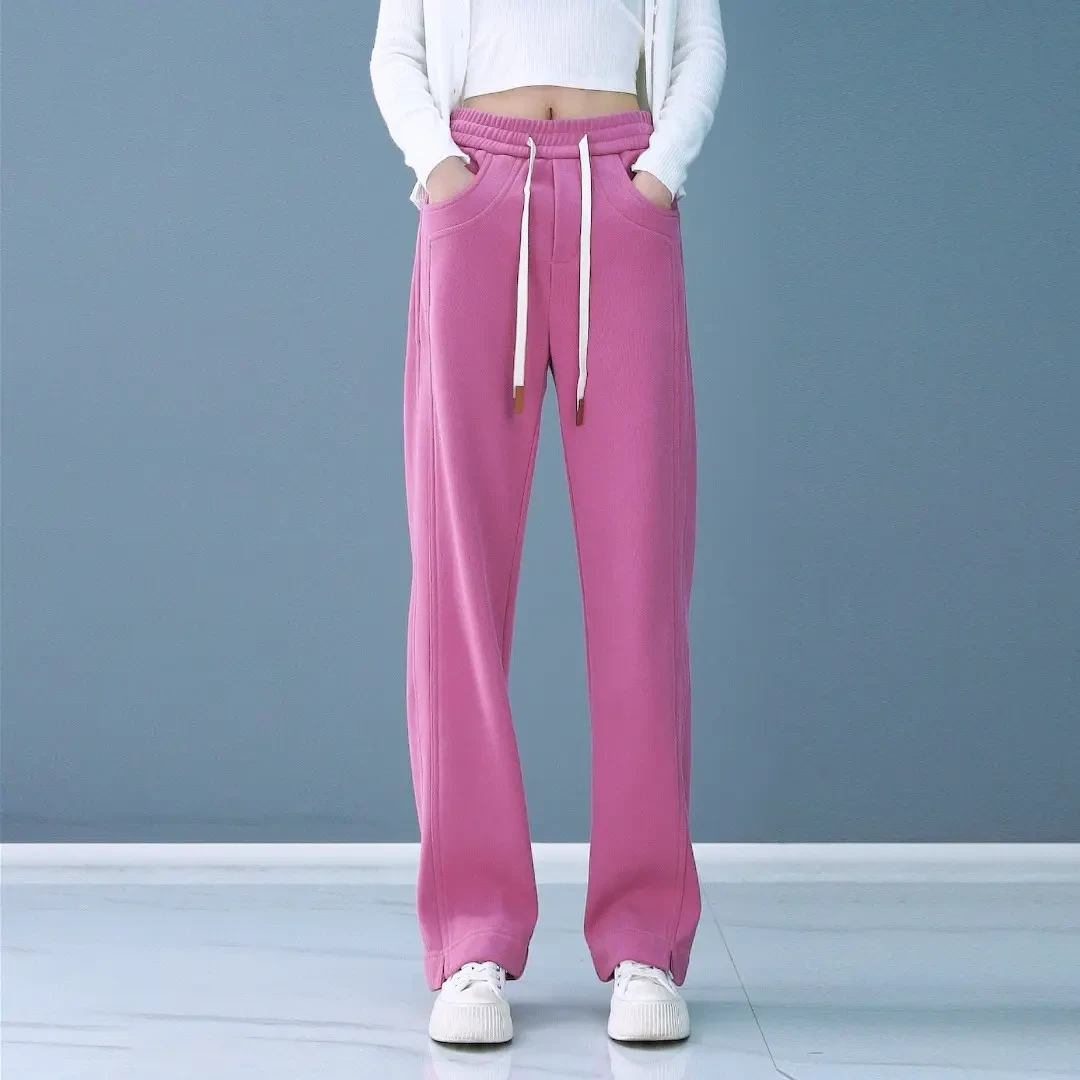 2025年春秋新款宽松显瘦阔腿裤高腰百搭垂感直筒休闲裤香蕉裤抽绳