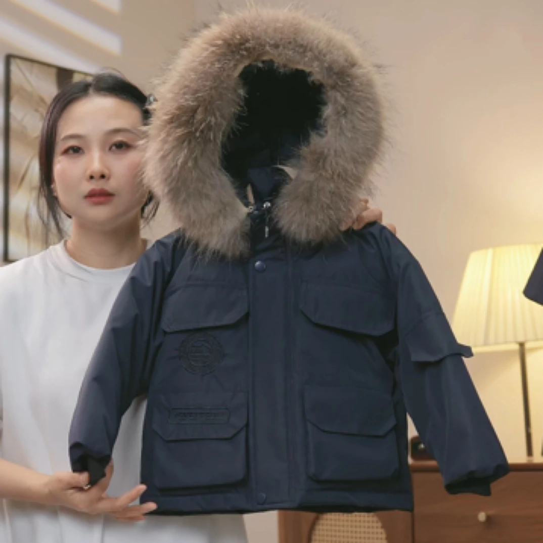 童装派克服儿童羽绒服2025新款冬装男女童连帽羽绒服加厚保暖外套