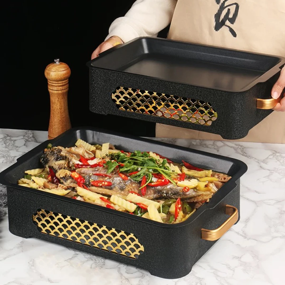 烤鱼炉商用餐厅高档烤鱼盘牛蛙炉酒精块油罐不粘底海鲜大咖干锅炉