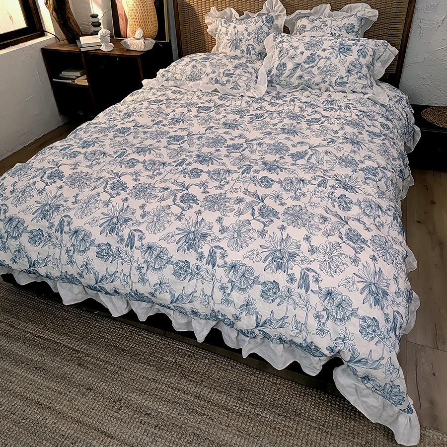 【蓝莲花】法式纯亚麻织绣床品四件套