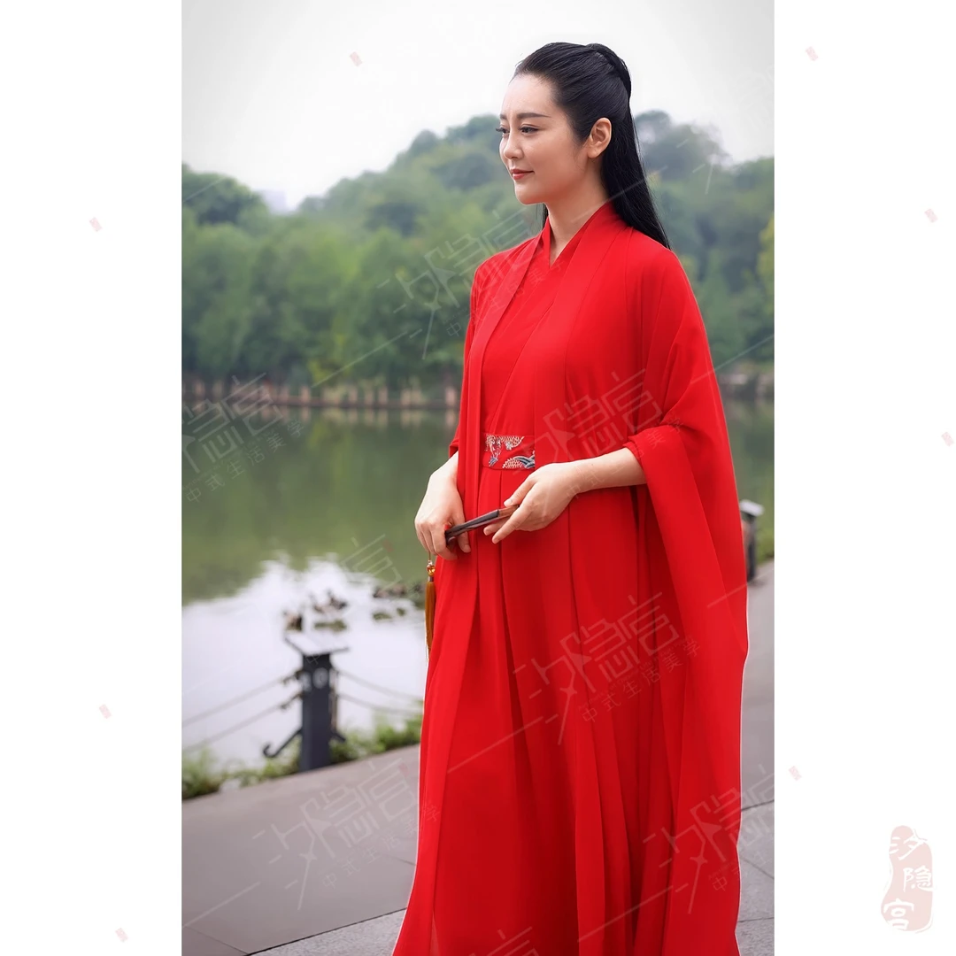 【红尘如梦】春秋国风改良刺绣飘逸红色古风长袖日常长款汉服