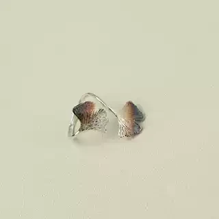 925银戒指 S925银渐变银杏叶戒指可调节16.5-12.5mm in4911