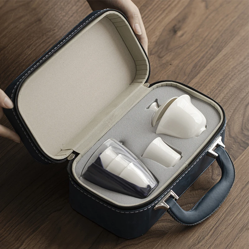 白瓷旅行茶具套装陶瓷快客杯功夫茶具户外旅游露营便携式商务礼品