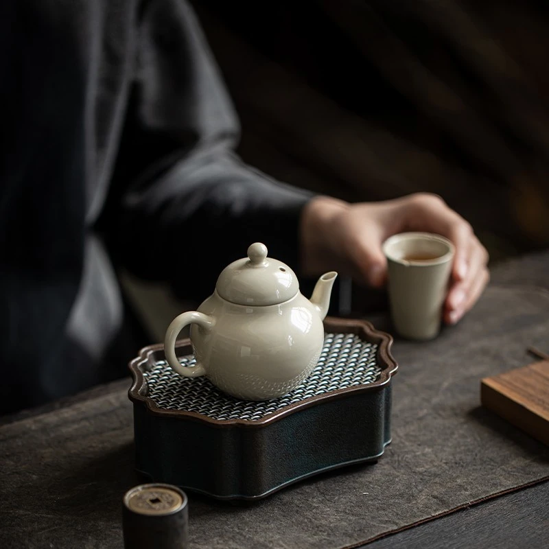 日式草木灰茶壶复古梨形壶手工制作过滤孔单壶功夫茶具泡茶壶茶具