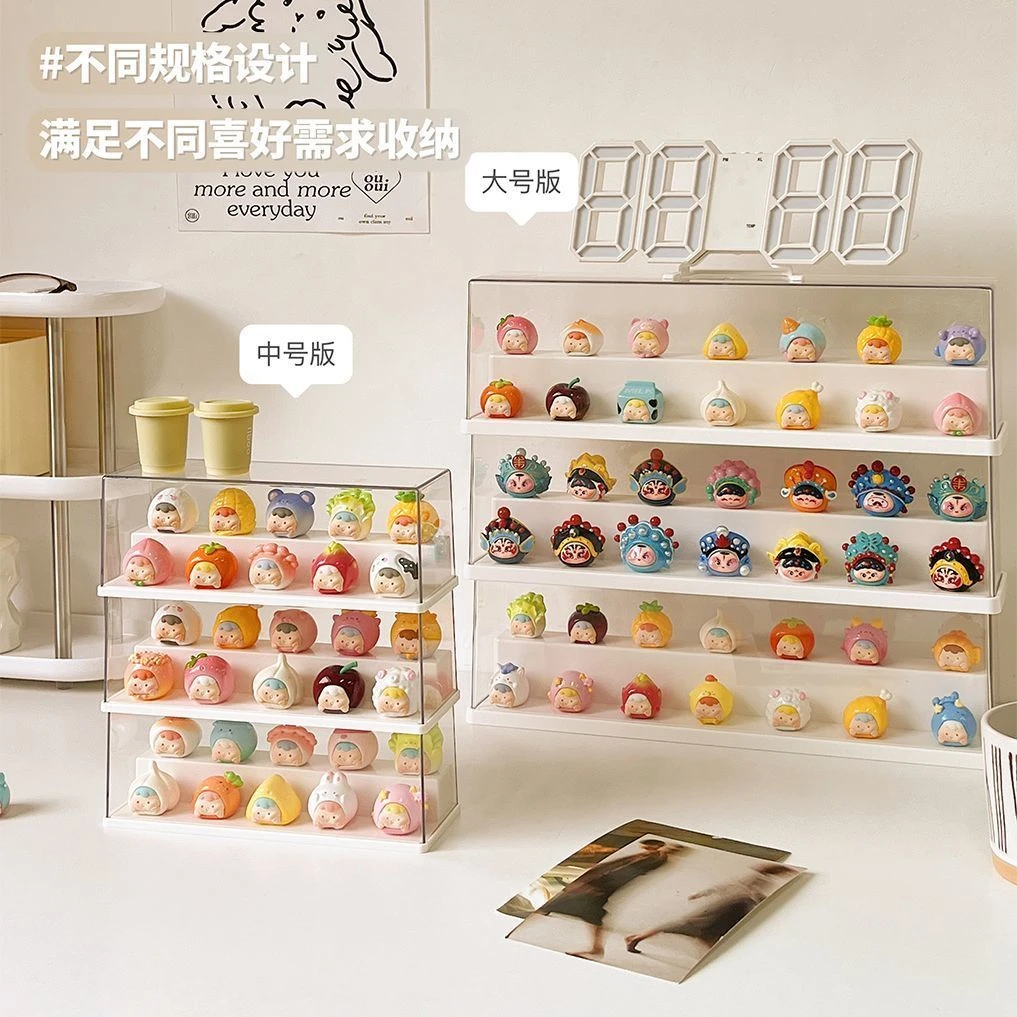 萌粒展示盒盲盒展示架收纳小摆件手办展示柜亚克力透明防尘收纳盒