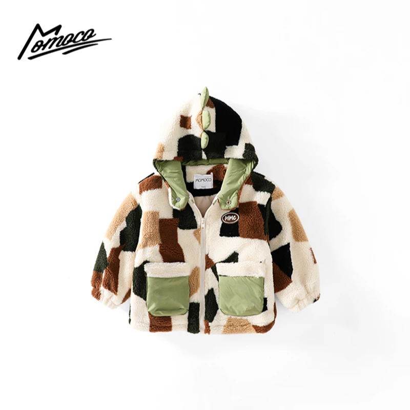 MOMOCO新款2024男童时尚毛毛衣儿童秋冬迷彩加棉外套75430123006