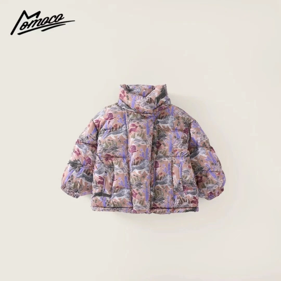MOMOCO冬季新款时尚女童印花撞色棉服75830101002