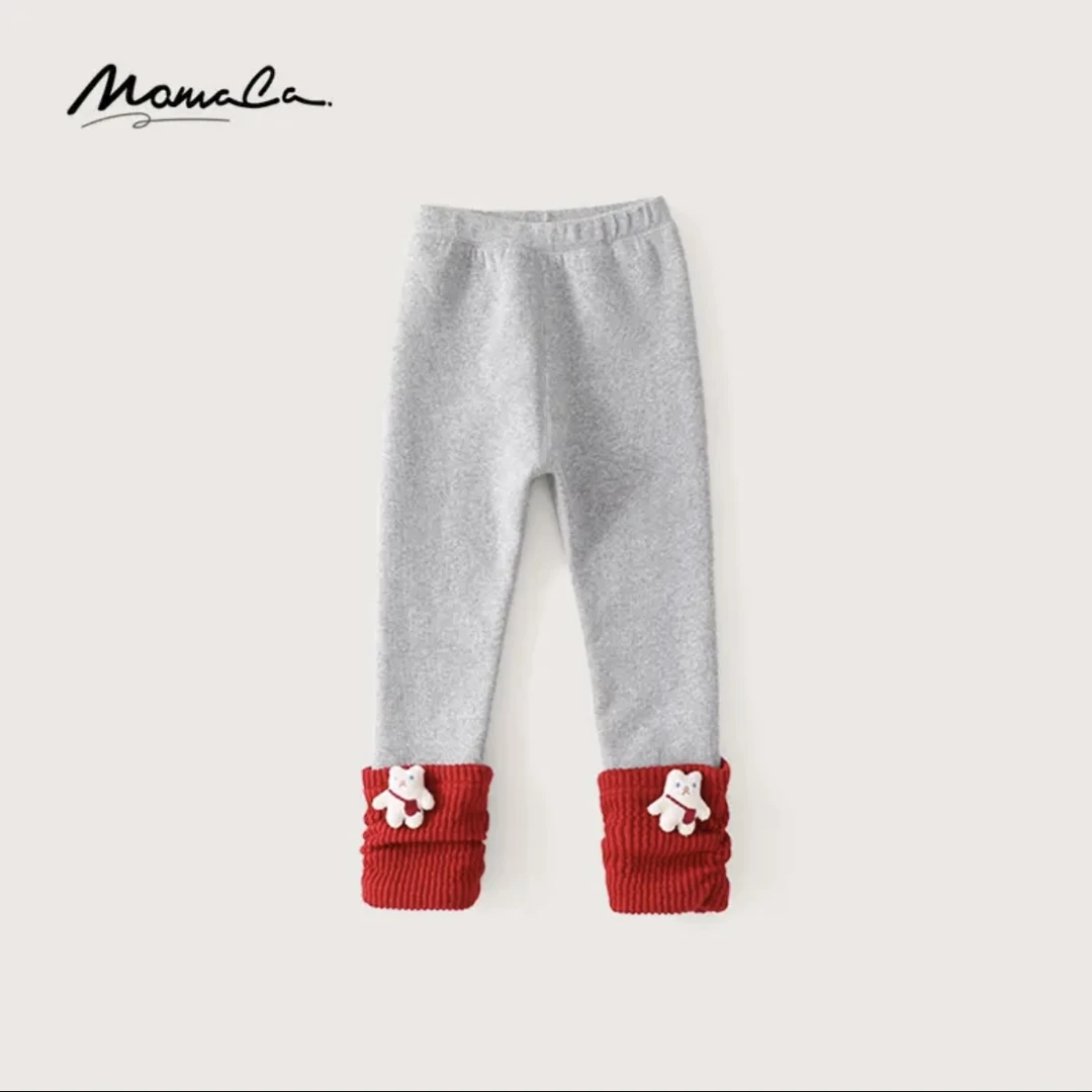 MOMOCO冬季新款女童洋气甜美可爱小熊加绒加厚打底裤75830360051
