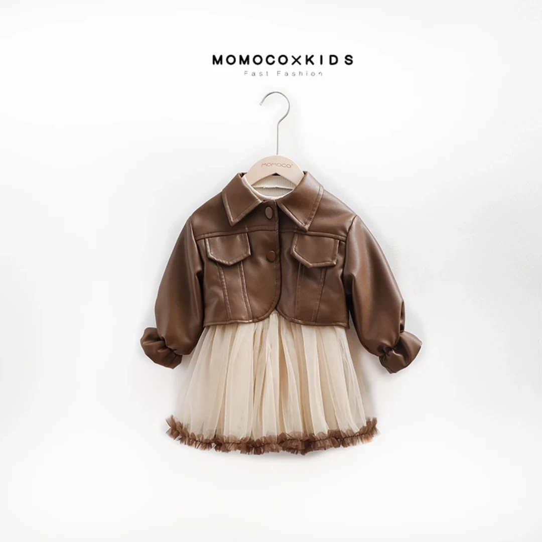 MOMOCO女童冬季时尚皮衣纱裙两件套76830474201