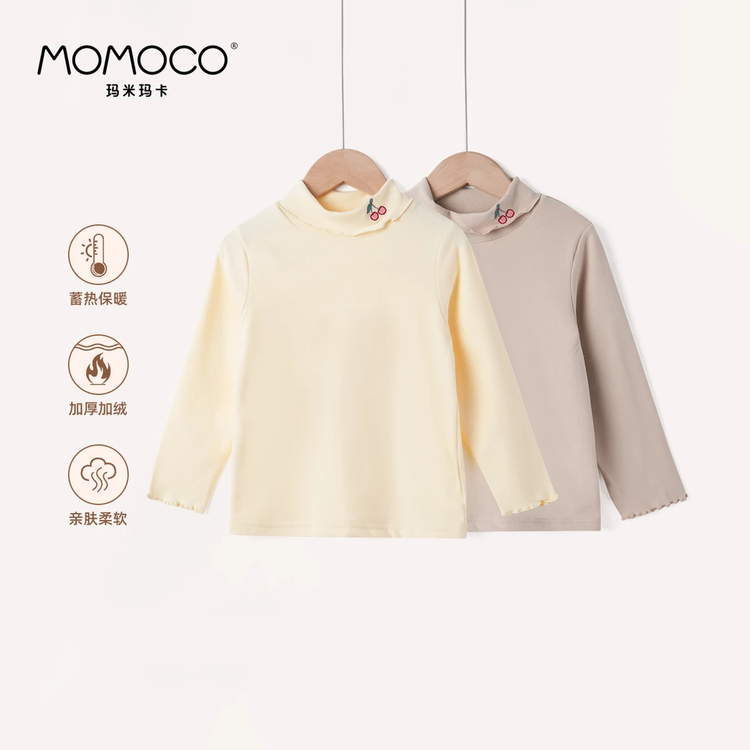 MOMOCO女童冬季刺绣樱桃翻领打底衫76830239218&19