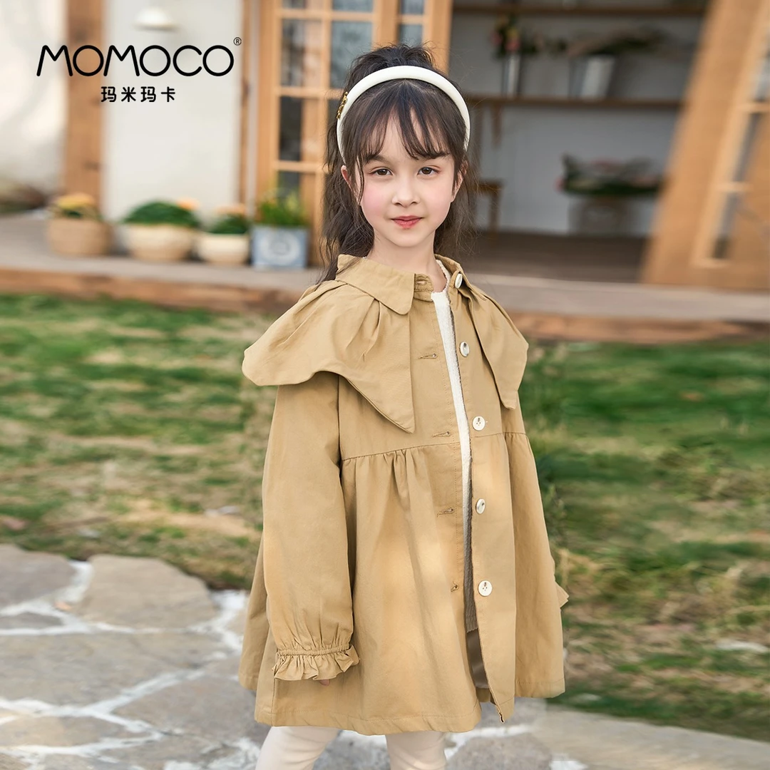 MOMOCO女童春季英伦风大领子风衣外套童装洋气76530107004