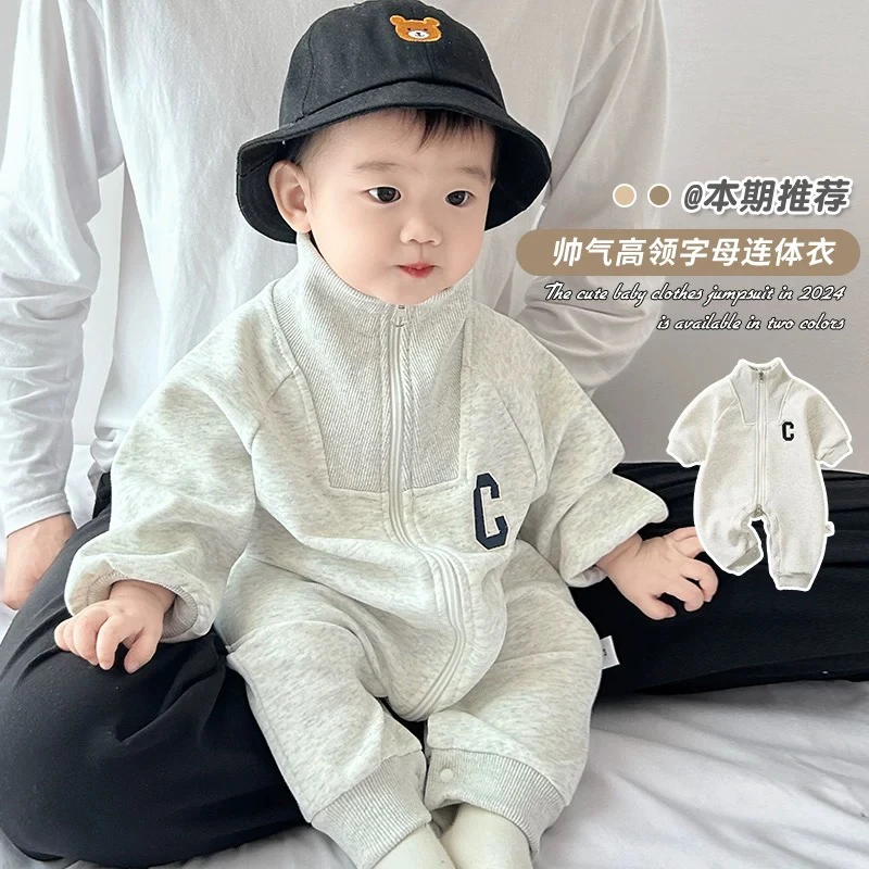 2025春秋婴儿装时尚休闲C标长袖哈衣爬服外出服韩版潮酷网红连体