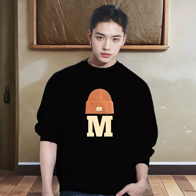 潮牌圆领卫衣男春秋季2024新款秋冬加绒宽松百搭休闲高端黑色外套