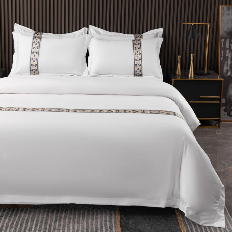 五星级酒店宾馆纯白色贡缎四件套民宿被套床单布草罩整套床上用品