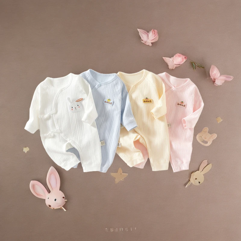 四季婴儿纯棉衣服春秋薄款柔软护肚和尚服新生婴幼宝宝长袖连体衣