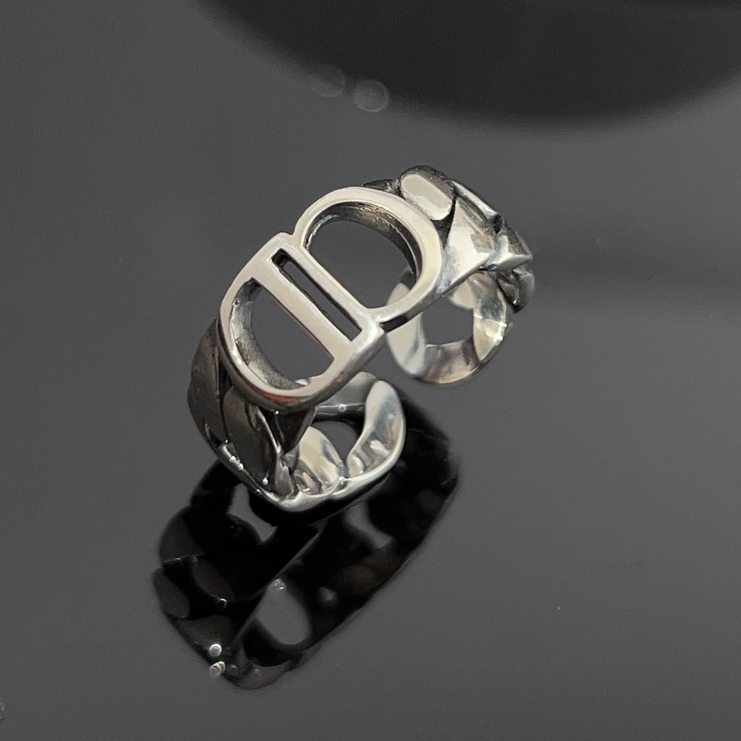 925银戒指 【CD】s925银编织戒指个性字母镂空重工2024年新款百搭