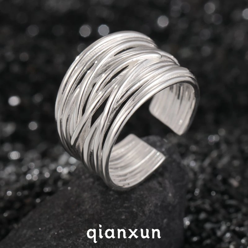925银戒指 【千丝万缕】约6.2g缠绕线条开口重工戒指小众鸽子蛋