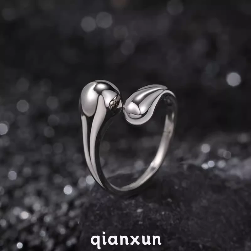 925银戒指 抽象水滴戒指小众设计感银饰冷淡风开口调节指环新款