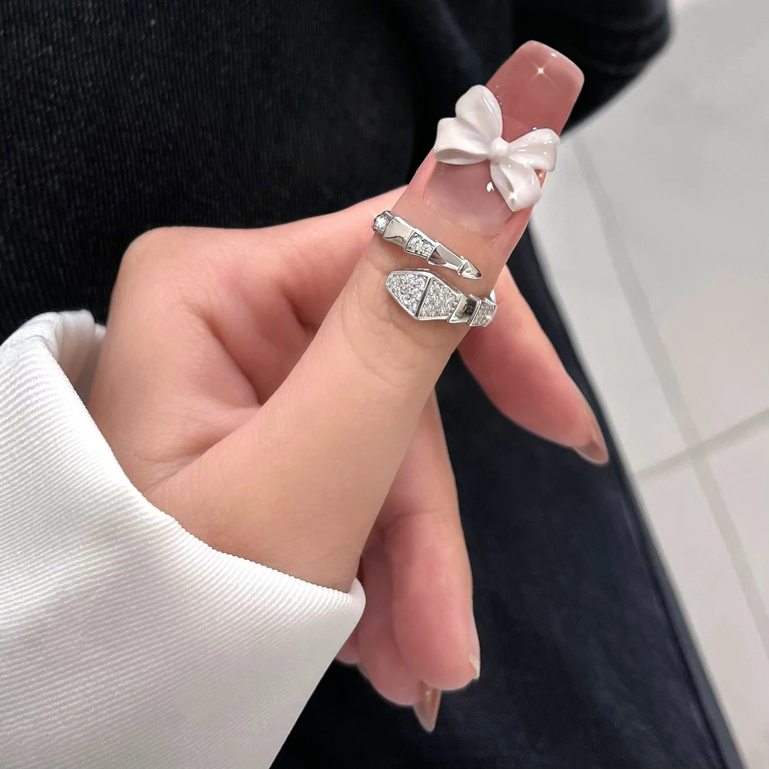 925银戒指 【灵蛇】蛇形满钻戒指开口气质小众设计轻奢精致指环