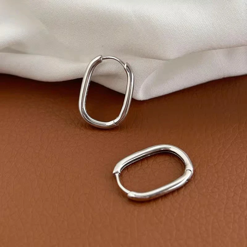 925银耳饰 冷淡风复古几何椭圆环圆圈耳扣秋冬新款