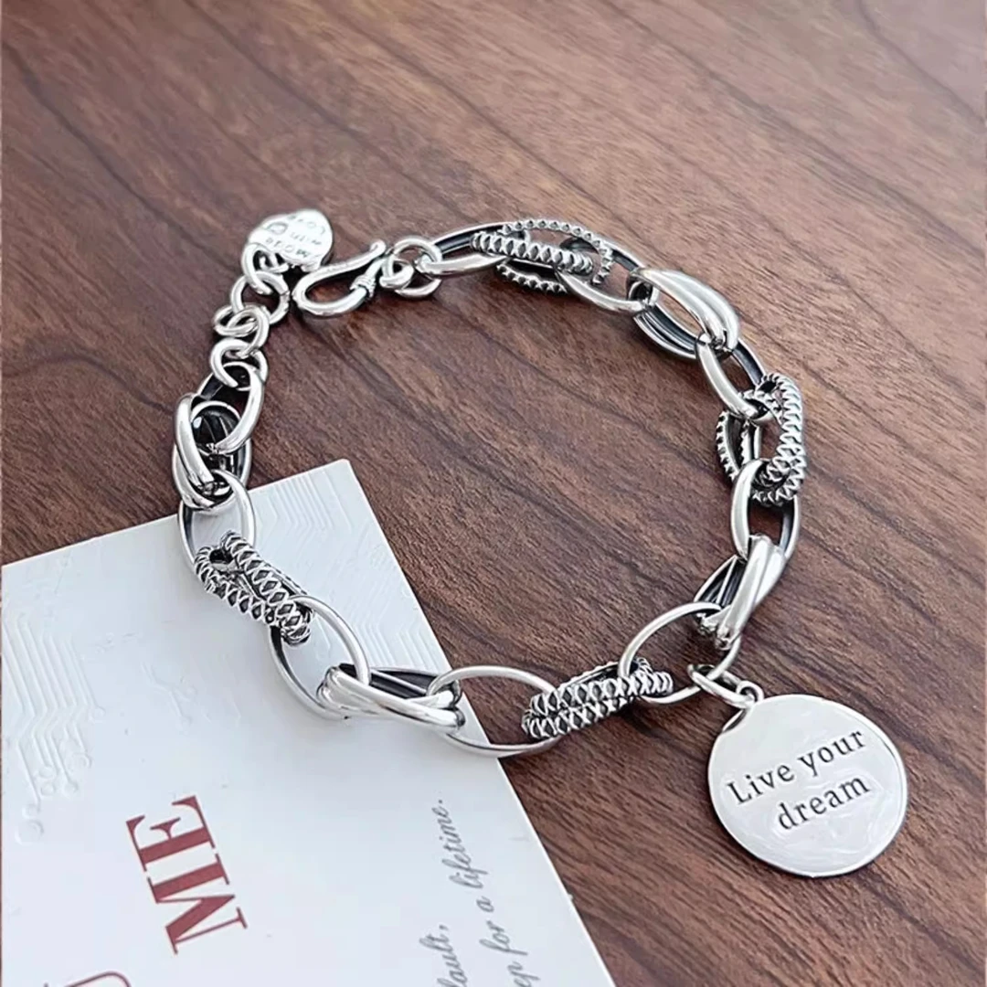 925银手链 【梦想成真】手链英文字母复古做旧重工款