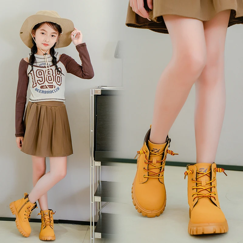 儿童马丁靴2024新款加绒棉鞋冬季保暖男女童时尚短靴潮童鞋小黄靴