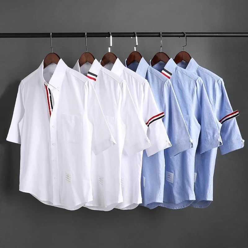 2024夏季短袖牛津纺五分袖TB衬衫男韩版潮流休闲帅气百搭中袖衬衣