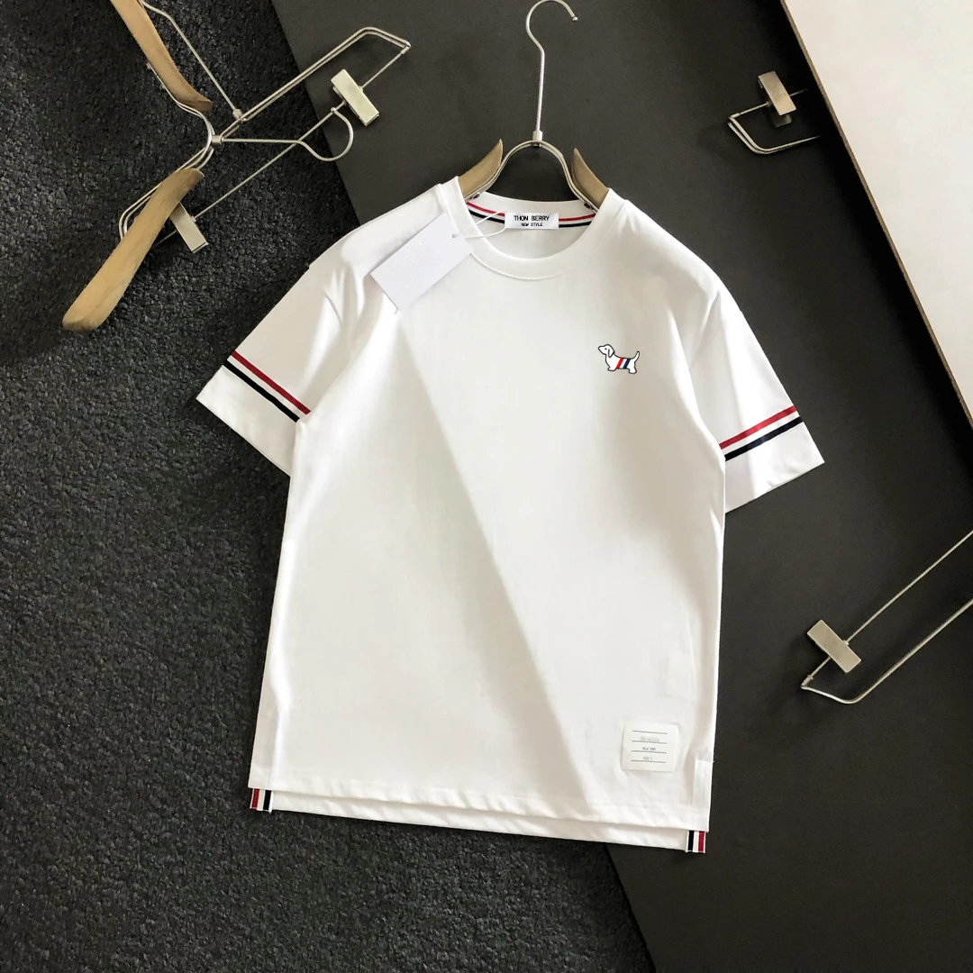 THON BERRY夏季潮流休闲宽松小狗图案圆领套头纯棉打底衫男女同款