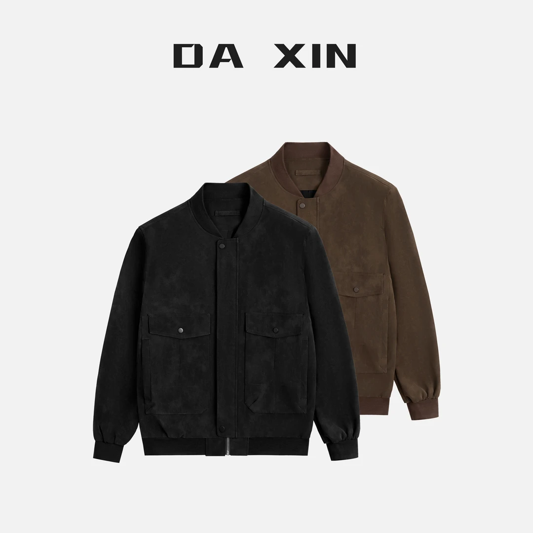 DA XIN秋季高质感棒球领PU皮飞行员夹克潮流休闲百搭皮衣外套男士