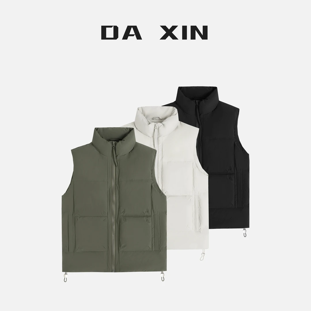DA XIN秋冬90白鸭绒立领马甲羽绒服轻薄保暖休闲工装背心外套男士