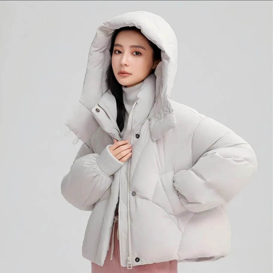 YAYA/鸭鸭羽绒服冬款运动24新款小个子连帽纯色外套