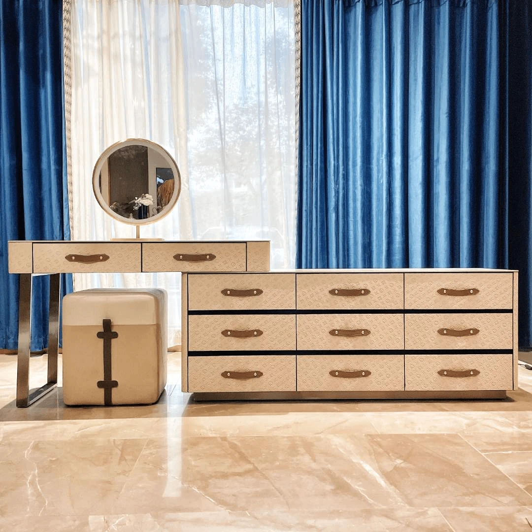 【喜悦家具】四叶草压花斗柜梳妆台柜（160*45*61.5）搭板120*45*76.5