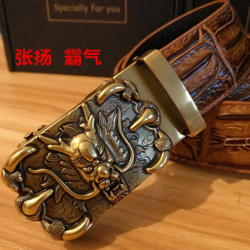 新款皮带男龙头鳄鱼纹头层牛皮自动扣裤带 复古霸气真皮男士腰带