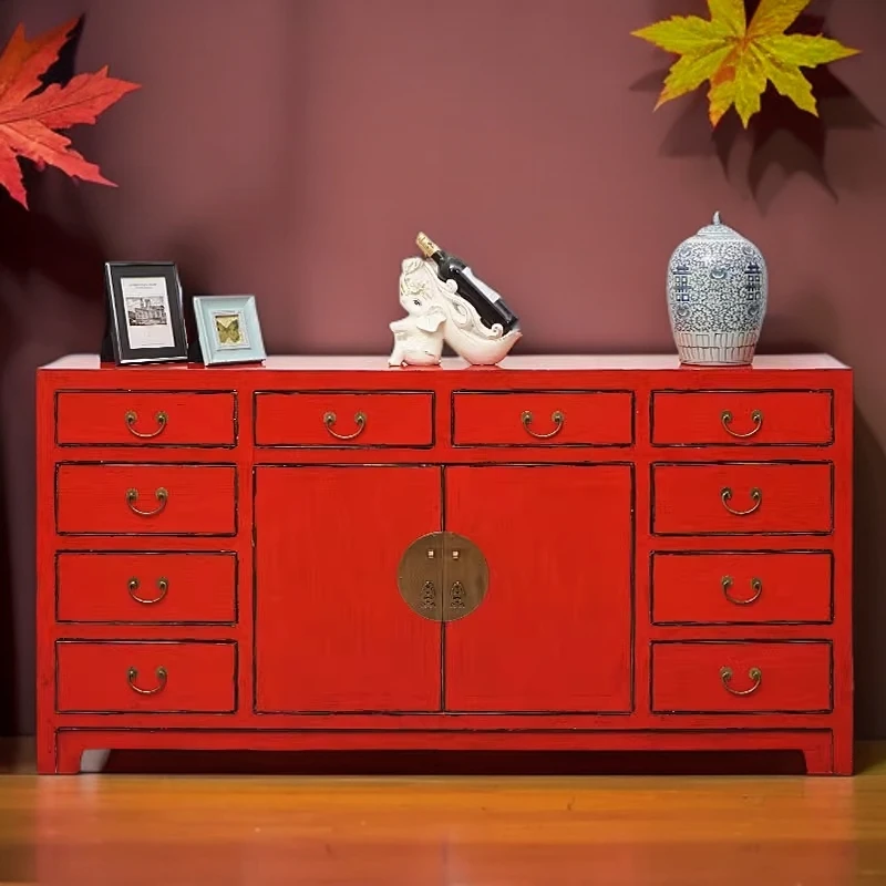 榆木新中式古典玄关柜门厅柜收纳柜入户柜子家用实木餐边柜可定制