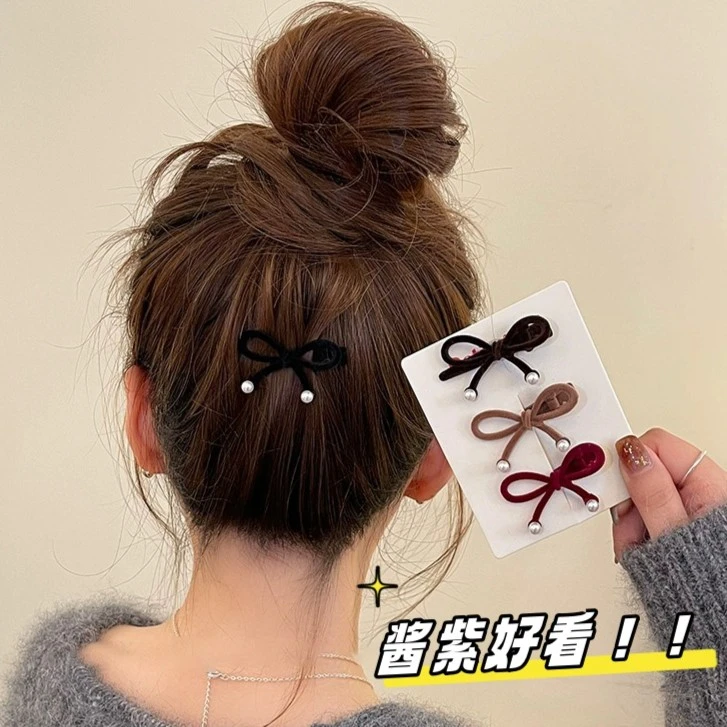 圣诞红色蝴蝶结发夹头饰2023新款秋冬精致刘海夹女前额碎发小卡子