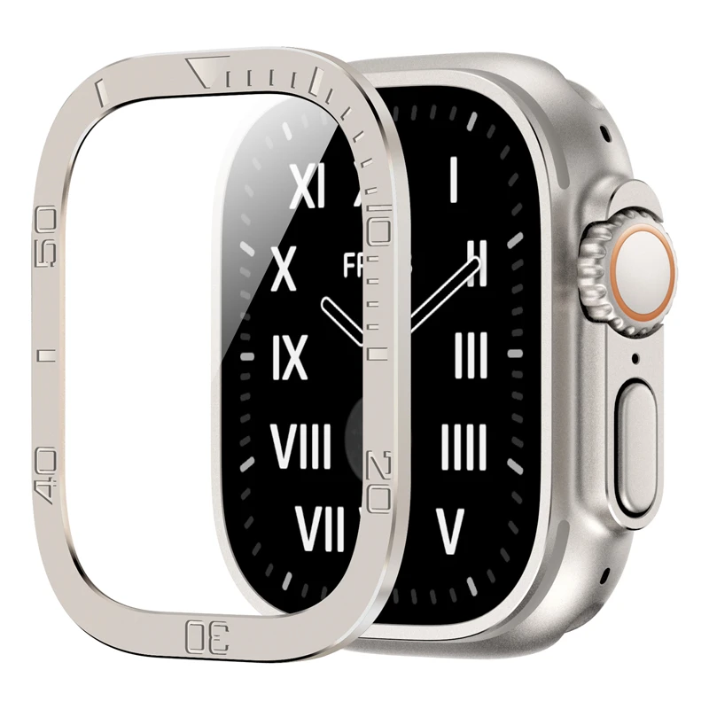 适用AppleWatch Ultra钢化膜铝合金边框49mm苹果手表防窥膜ultra2