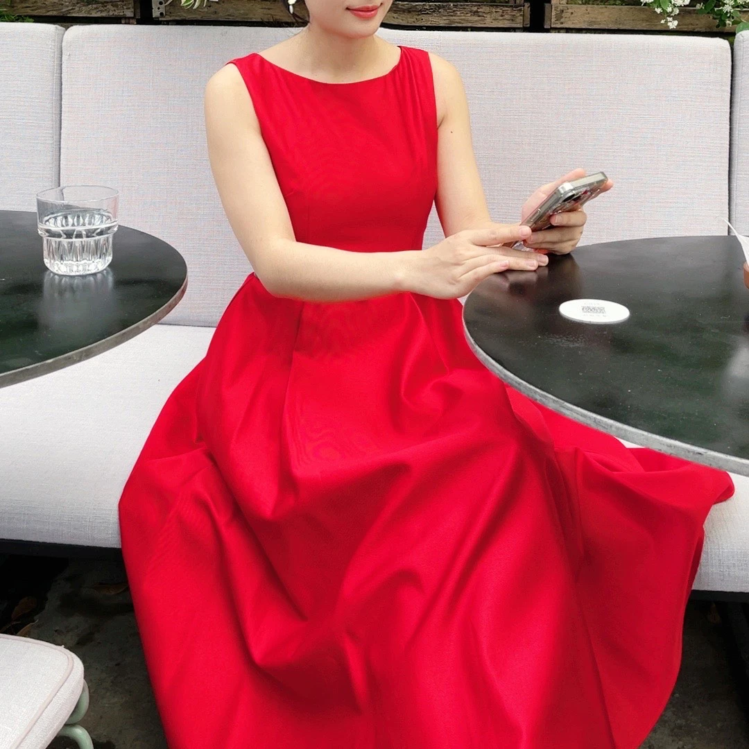 春夏时尚欧美无袖复古赫本 收腰大摆裙连衣裙腰带连衣裙 LL005