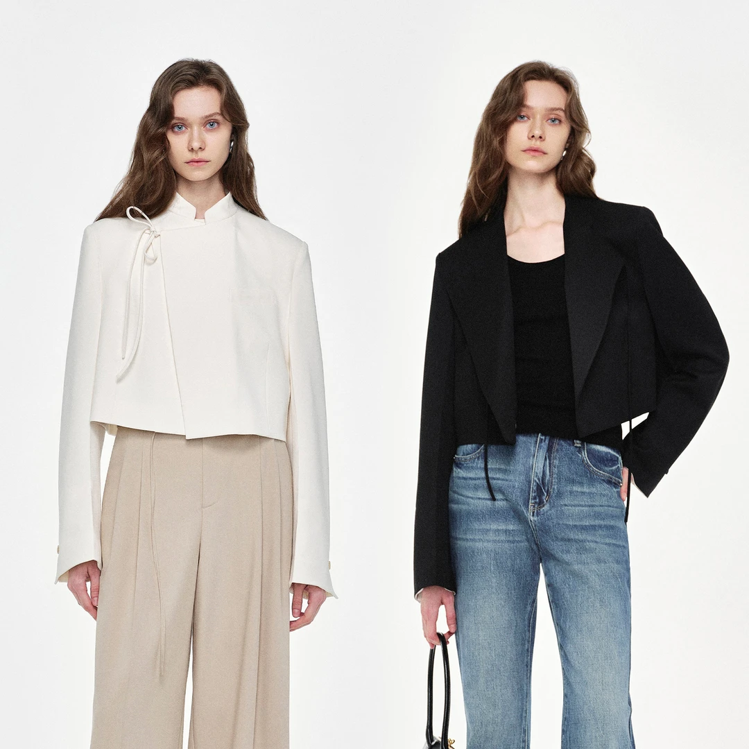 Marllen绮缎交辉 提花缎面撞色 宽松短款立领新中式外套女夏防晒