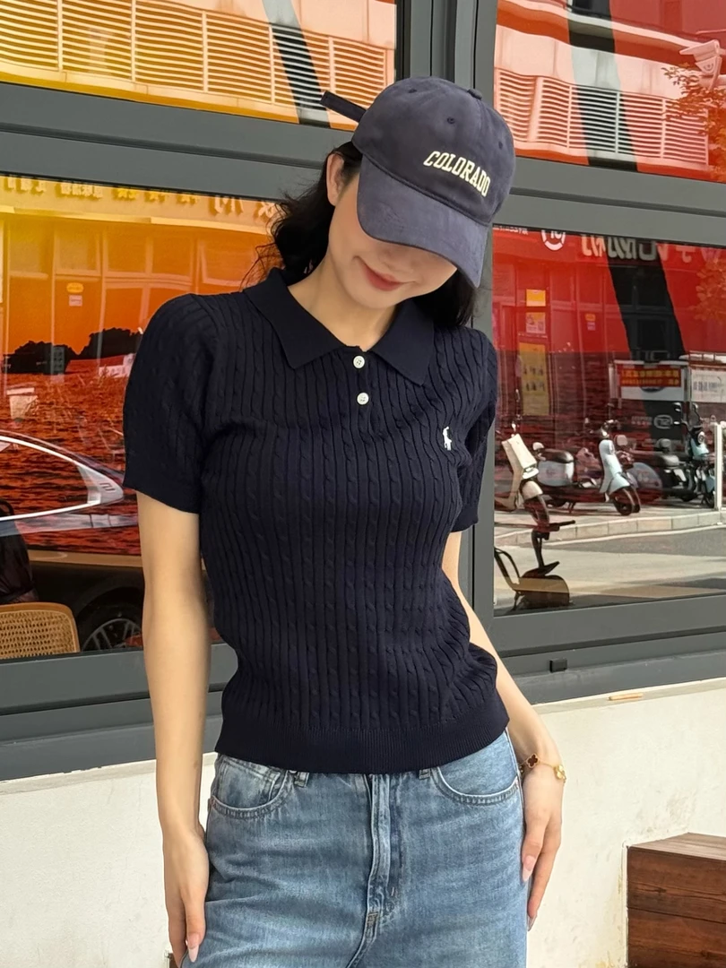 POLO领莱赛尔天丝短袖薄款上衣显瘦气质时尚休闲百搭夏季针织衫