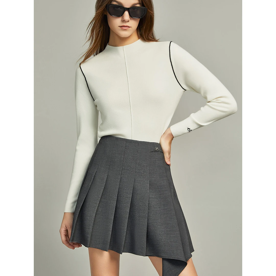 法式设计感立领长袖毛衣女2023冬装新款气质内搭毛针织衫EM36305