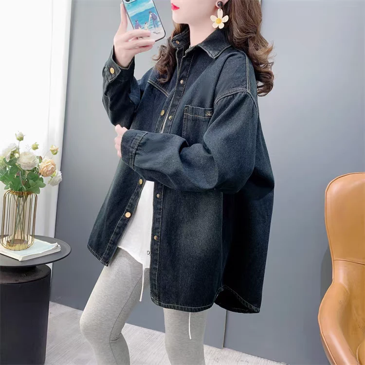 复古做旧水洗牛仔衬衫女冬季新款松弛感长袖宽松百搭外套